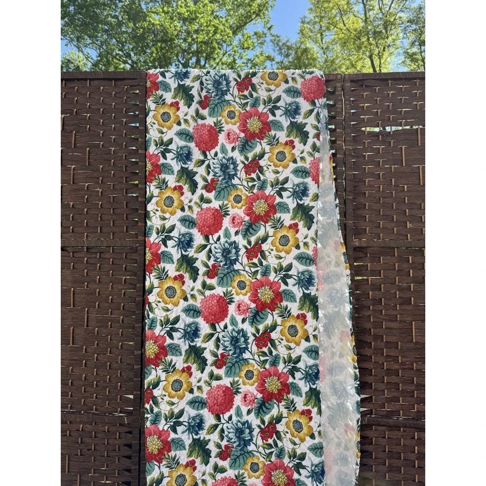 Floral Shower Curtain Fabric Botanical‎ Cottage Farmhouse Red Yellow 74x71